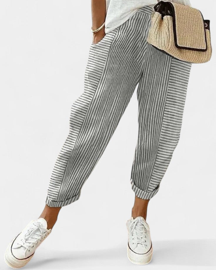 Alba | Pantalones de Mezcla de Lino a Rayas
