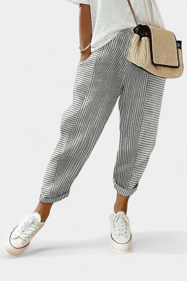 Alba | Pantalones de Mezcla de Lino a Rayas