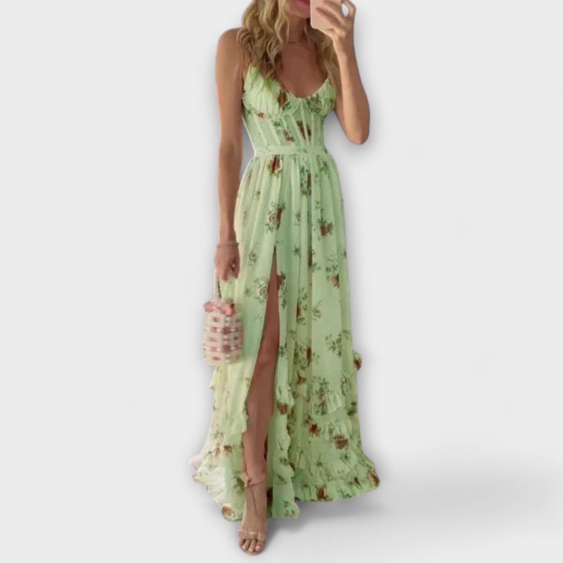 Vestido Maxi con Estampado Floral y Abertura