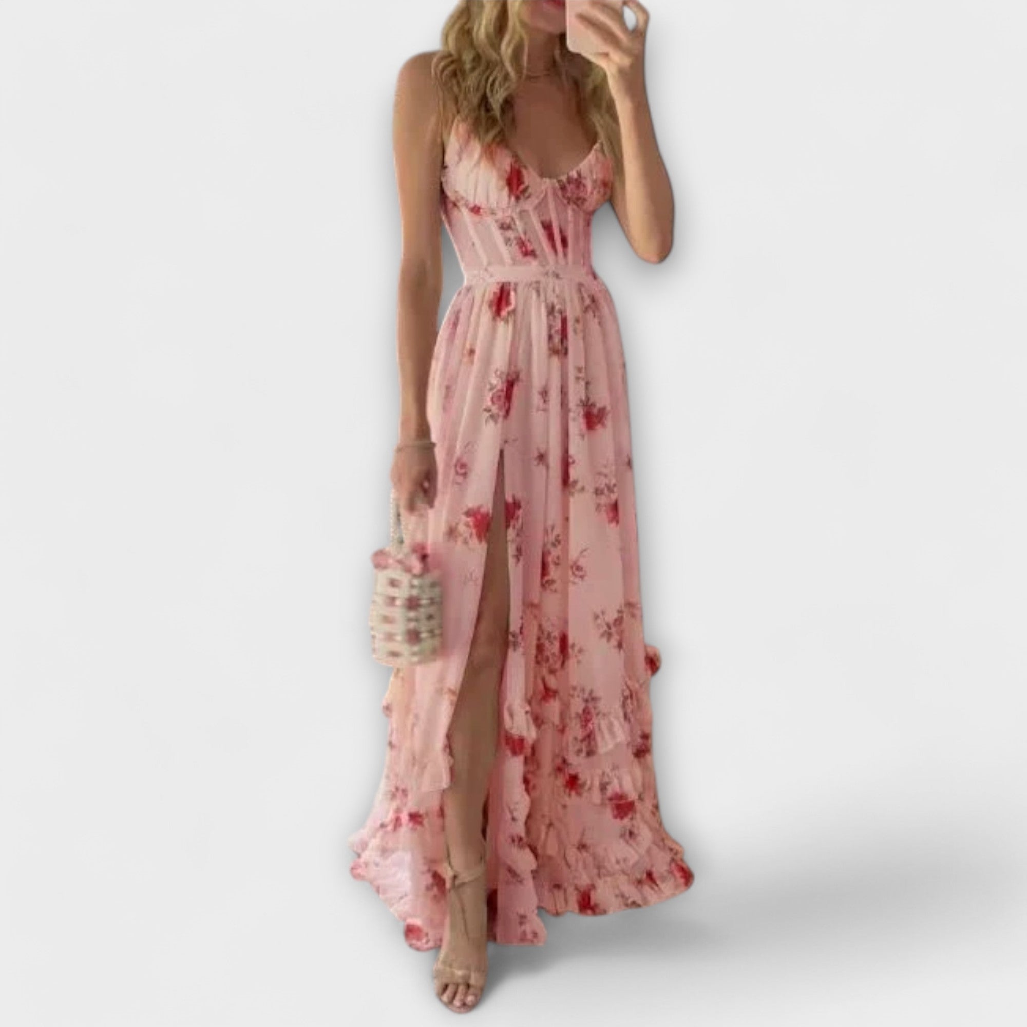 Vestido Maxi con Estampado Floral y Abertura