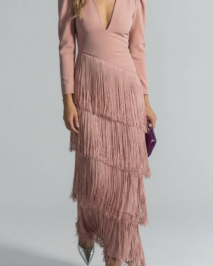 Clara | Vestido Elegante con Mangas de Flecos
