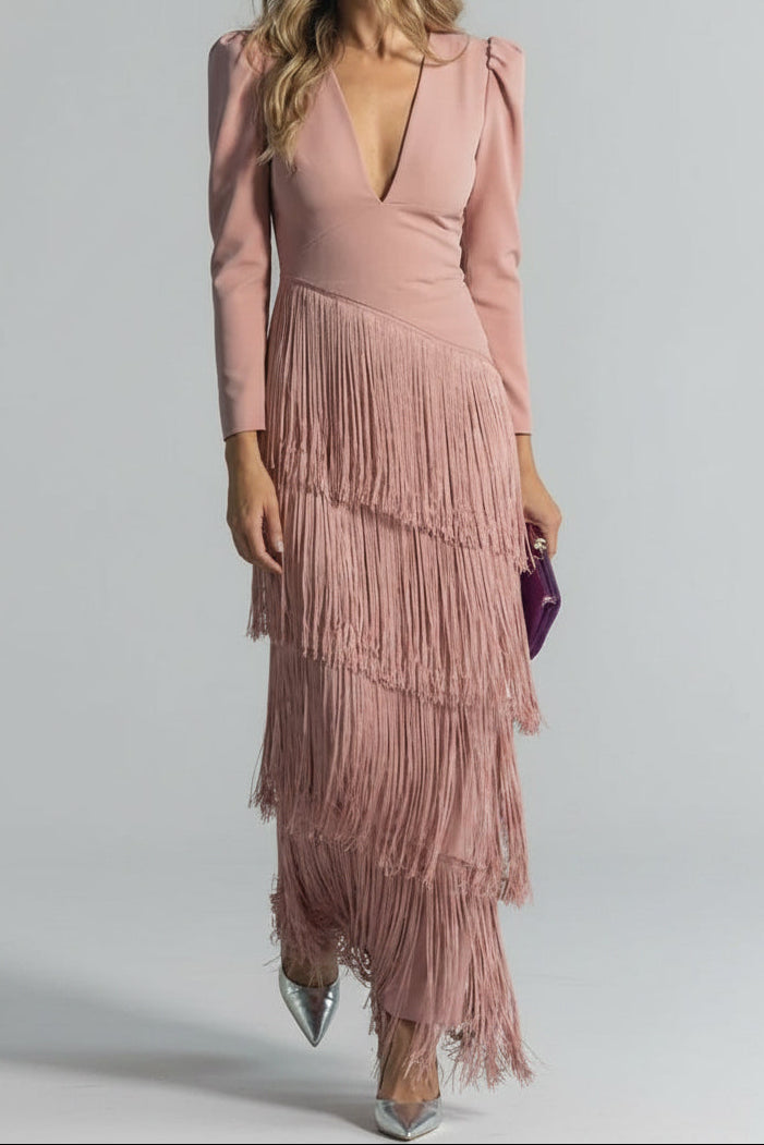 Clara | Vestido Elegante con Mangas de Flecos