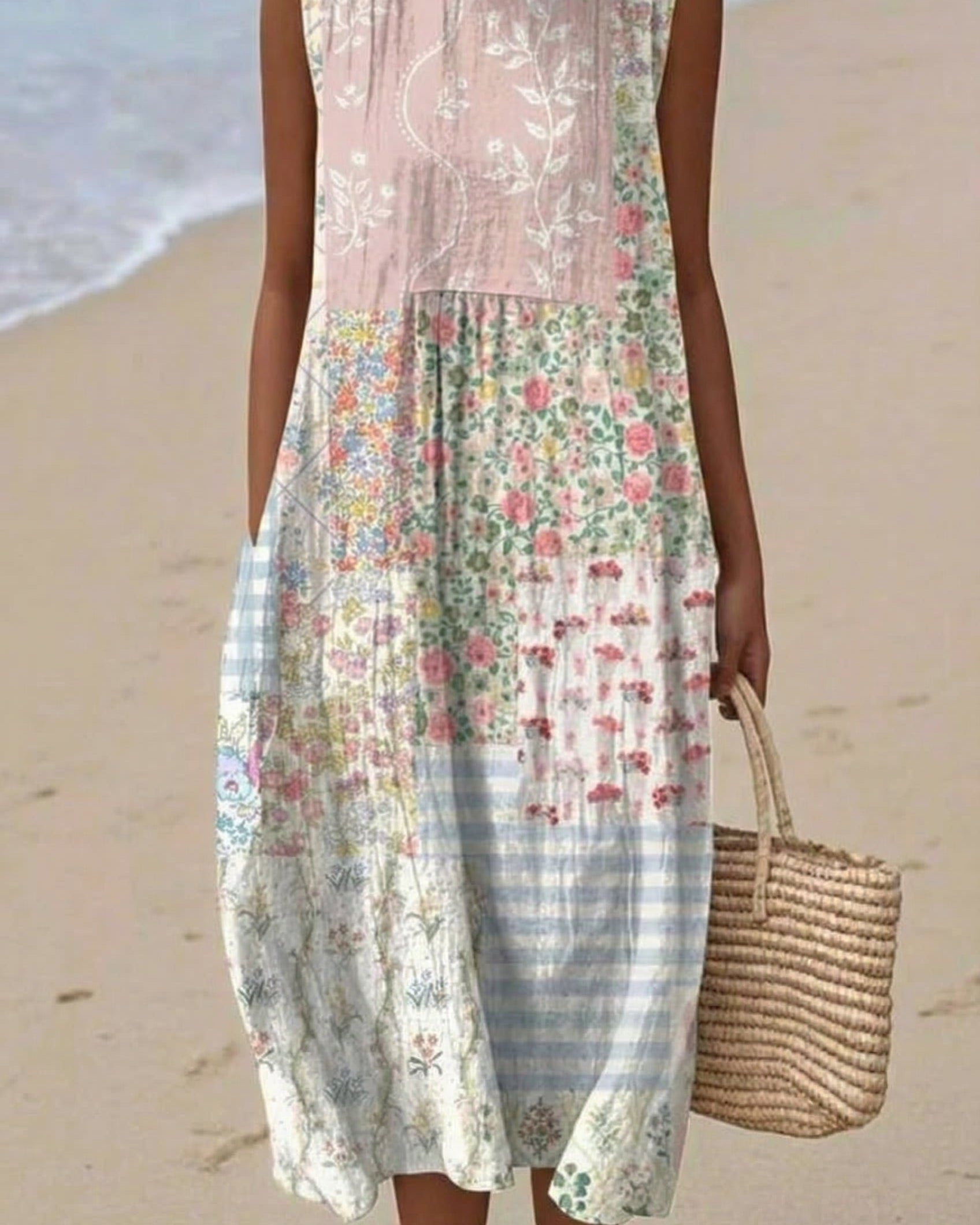 Jardín | Vestido Midi Patchwork Floral Suave