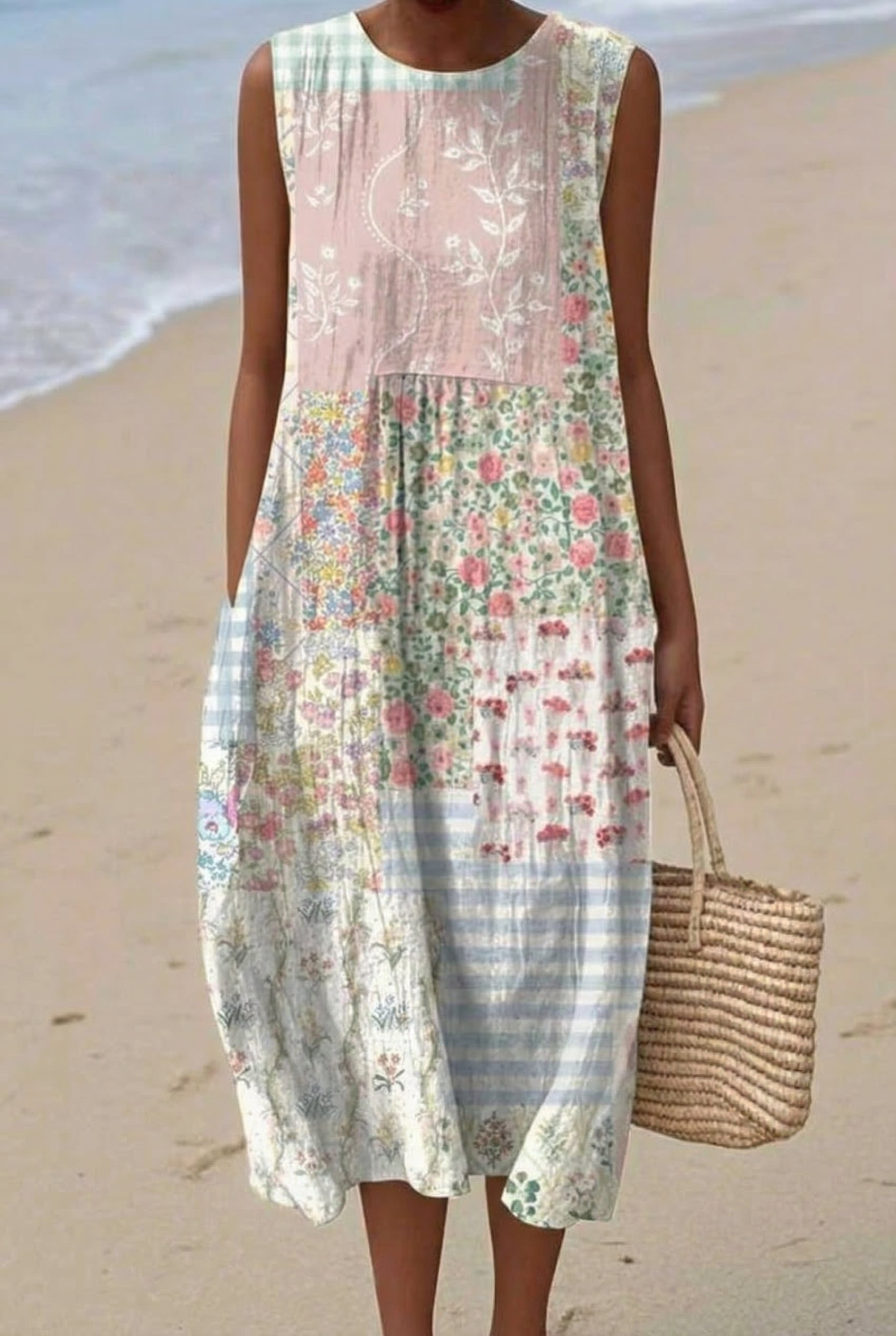 Jardín | Vestido Midi Patchwork Floral Suave