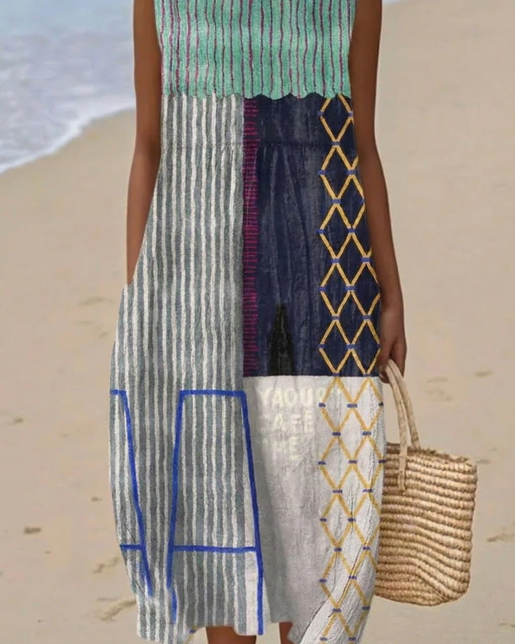 Nómada | Vestido Midi Patchwork Ecléctico