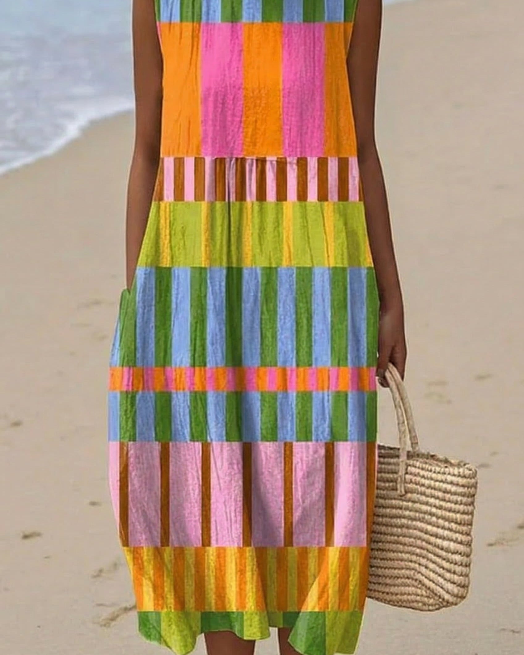 Tiphaine | Vestido Midi Arcoíris Rayado
