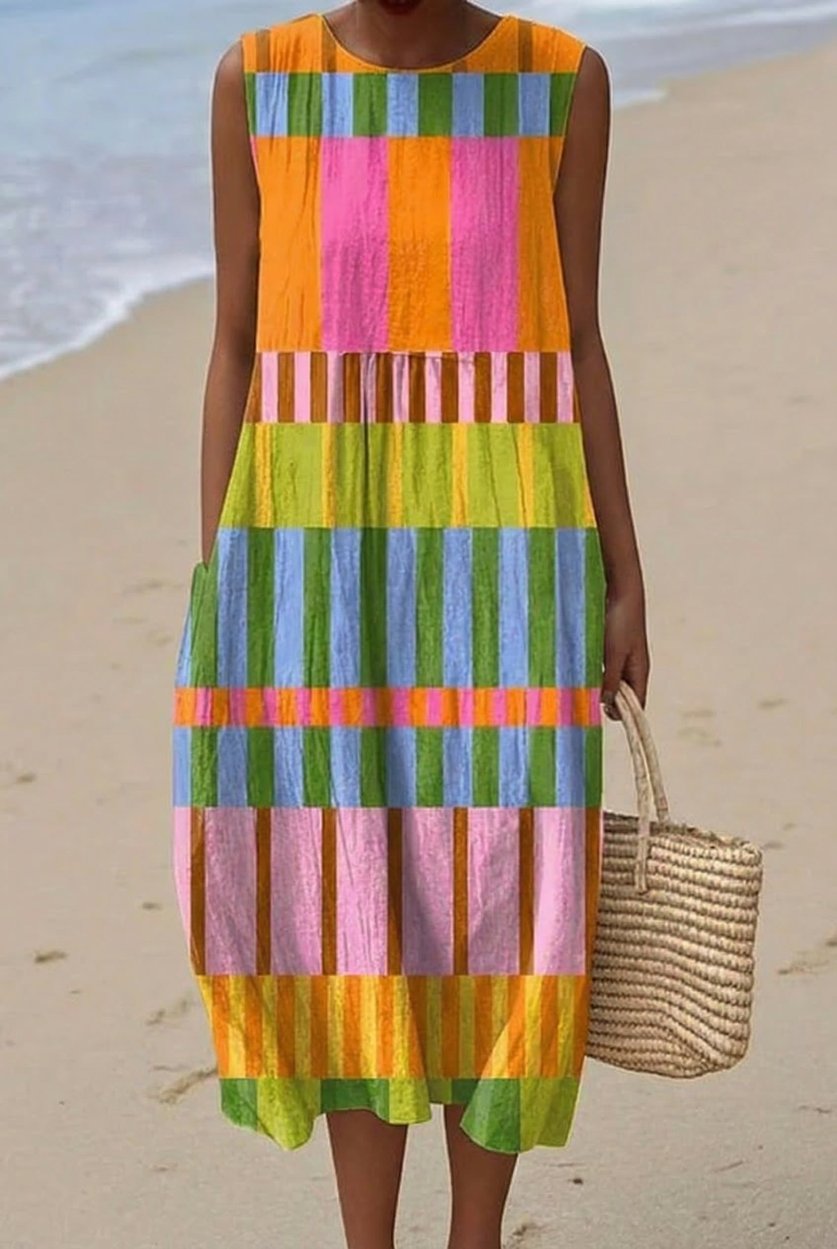 Tiphaine | Vestido Midi Arcoíris Rayado