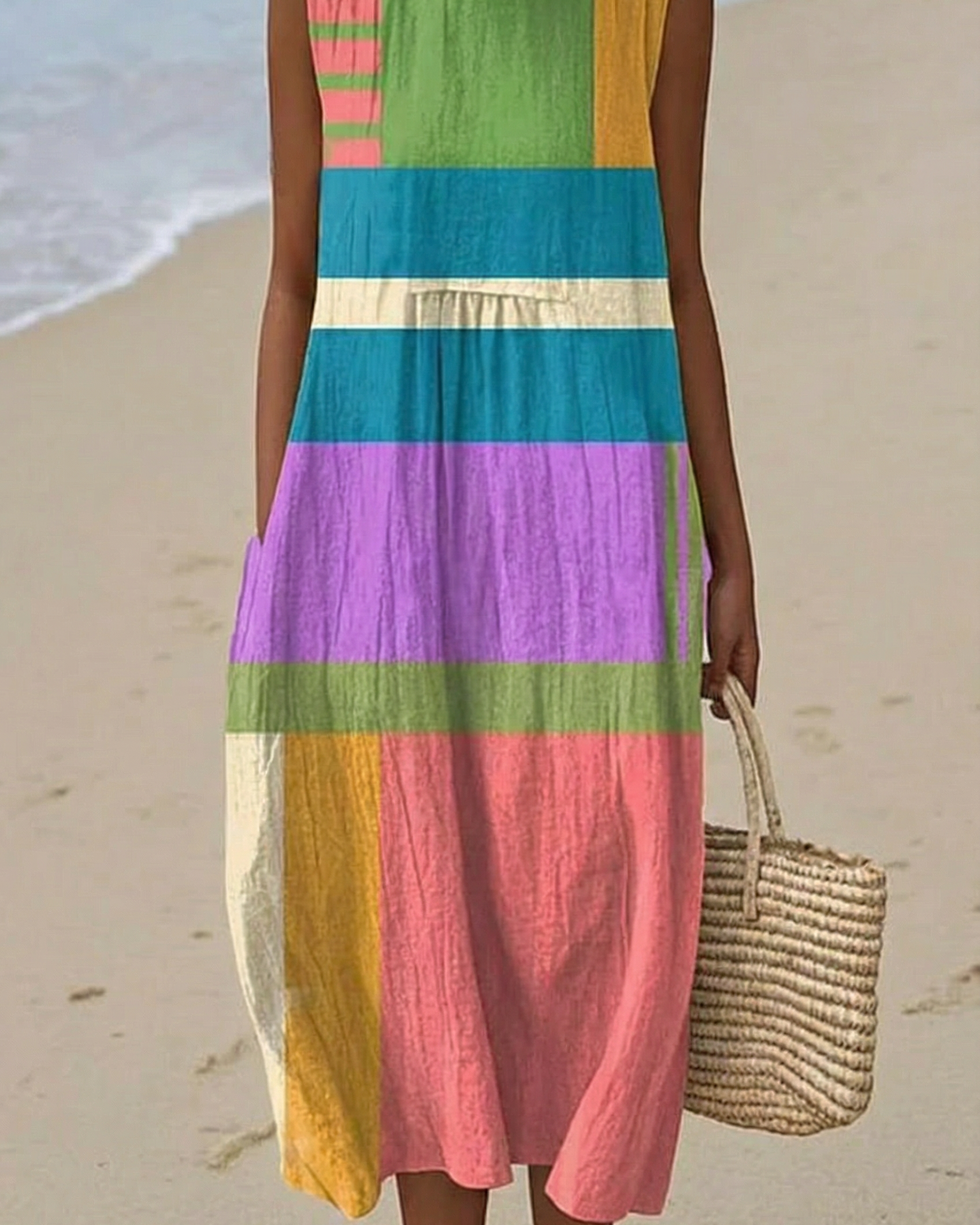 Albane | Vestido Midi Color Block Festivo