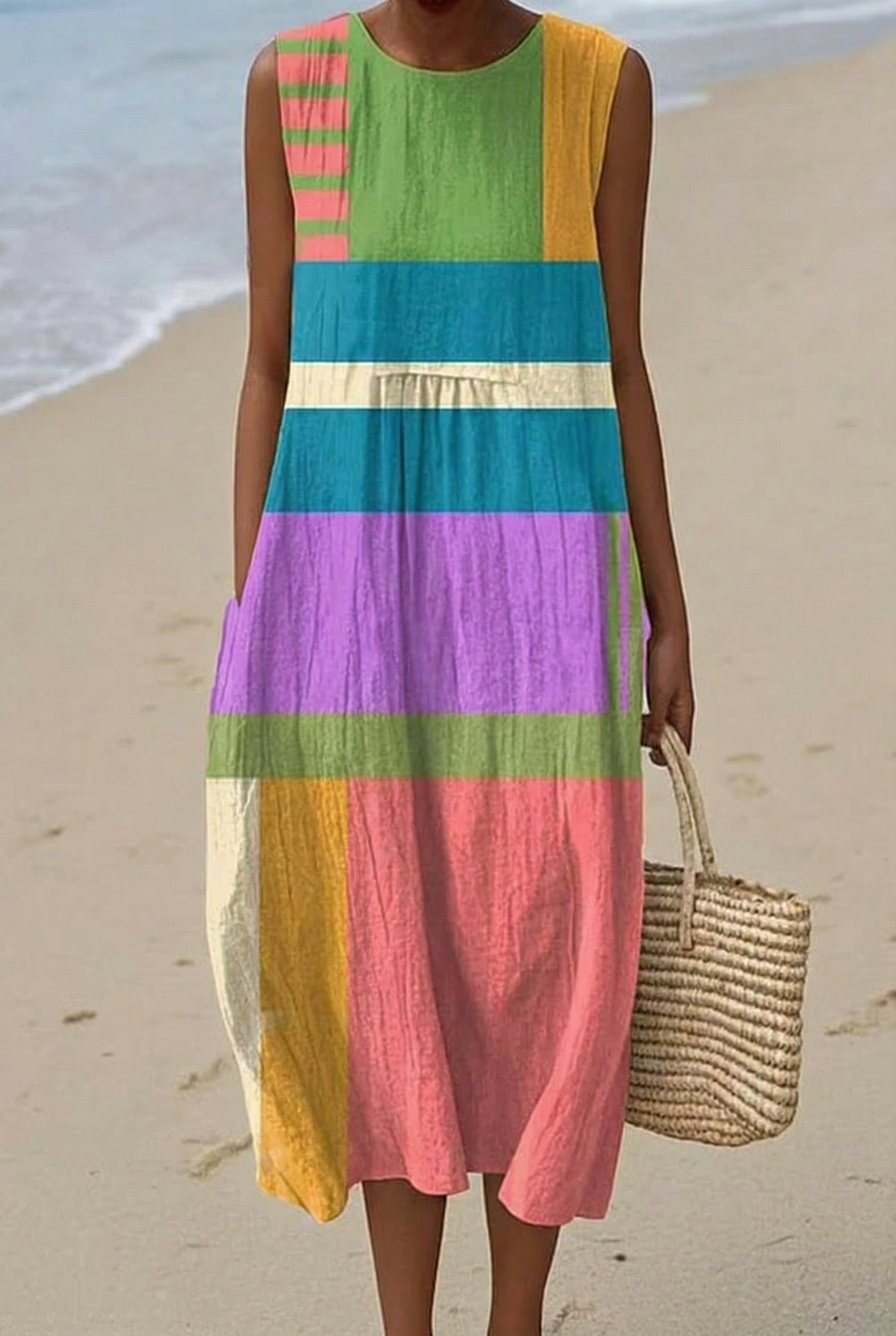 Albane | Vestido Midi Color Block Festivo