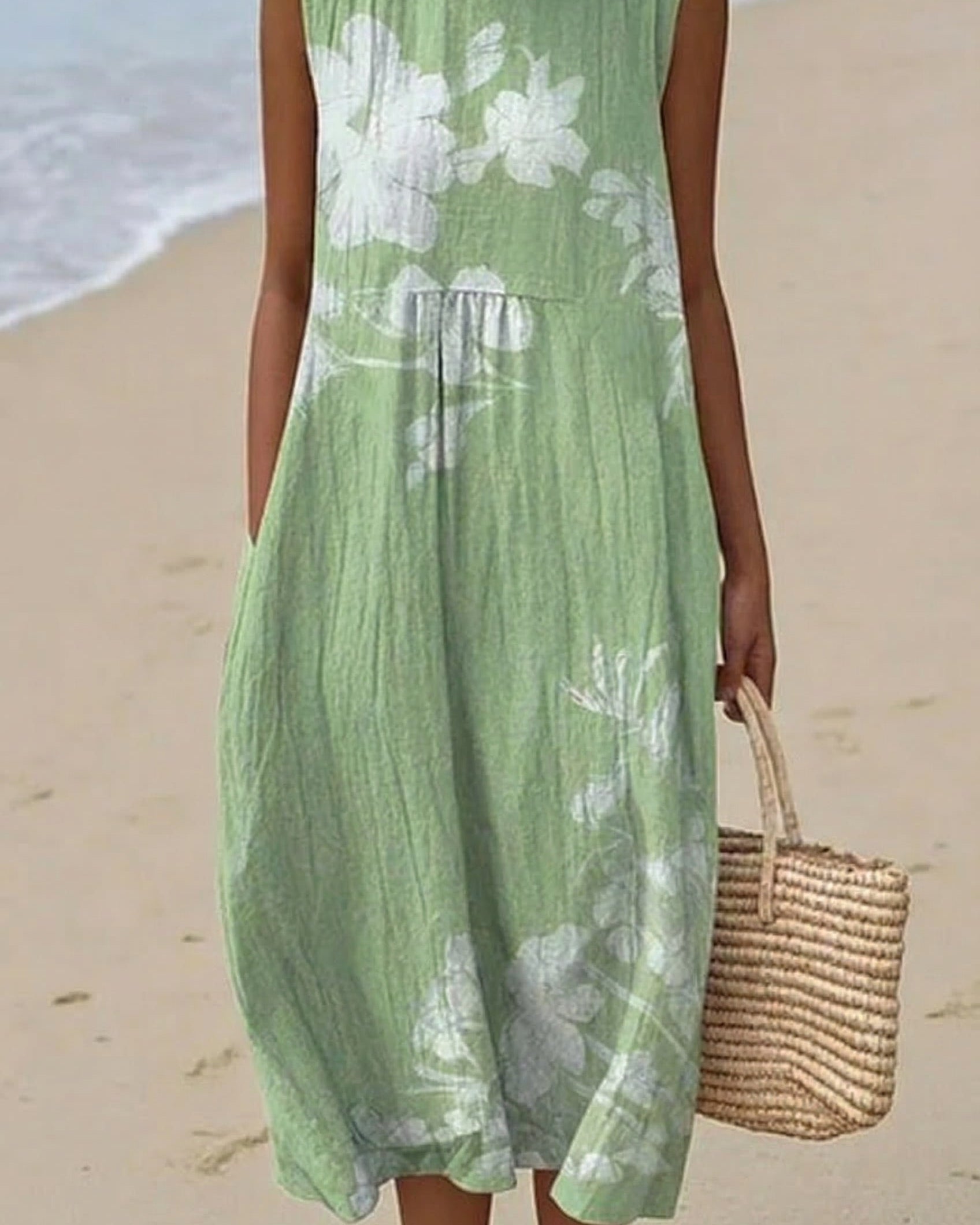 Isaure | Vestido Midi Hibisco Verde Suave