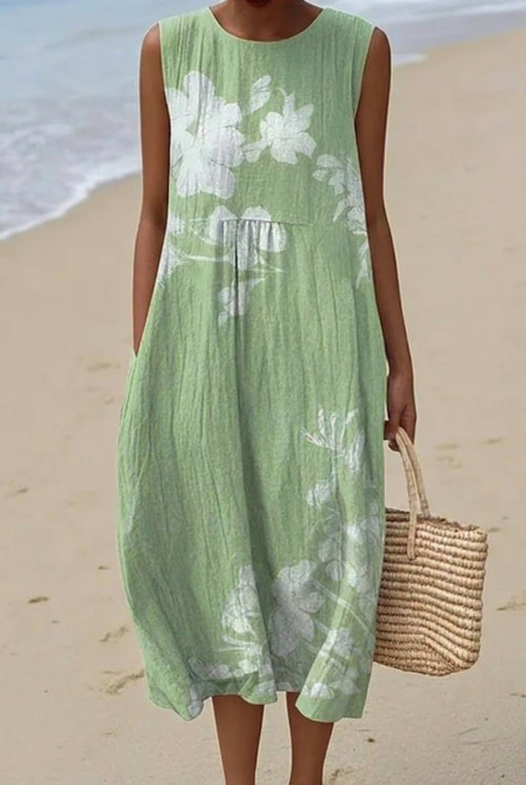 Isaure | Vestido Midi Hibisco Verde Suave