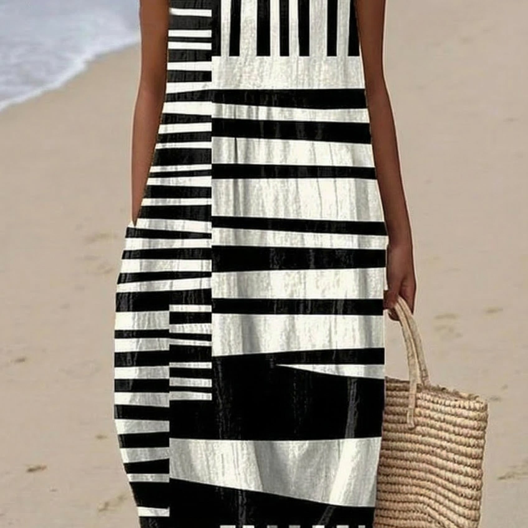 Bérénice | Vestido Midi Gráfico Negro y Blanco