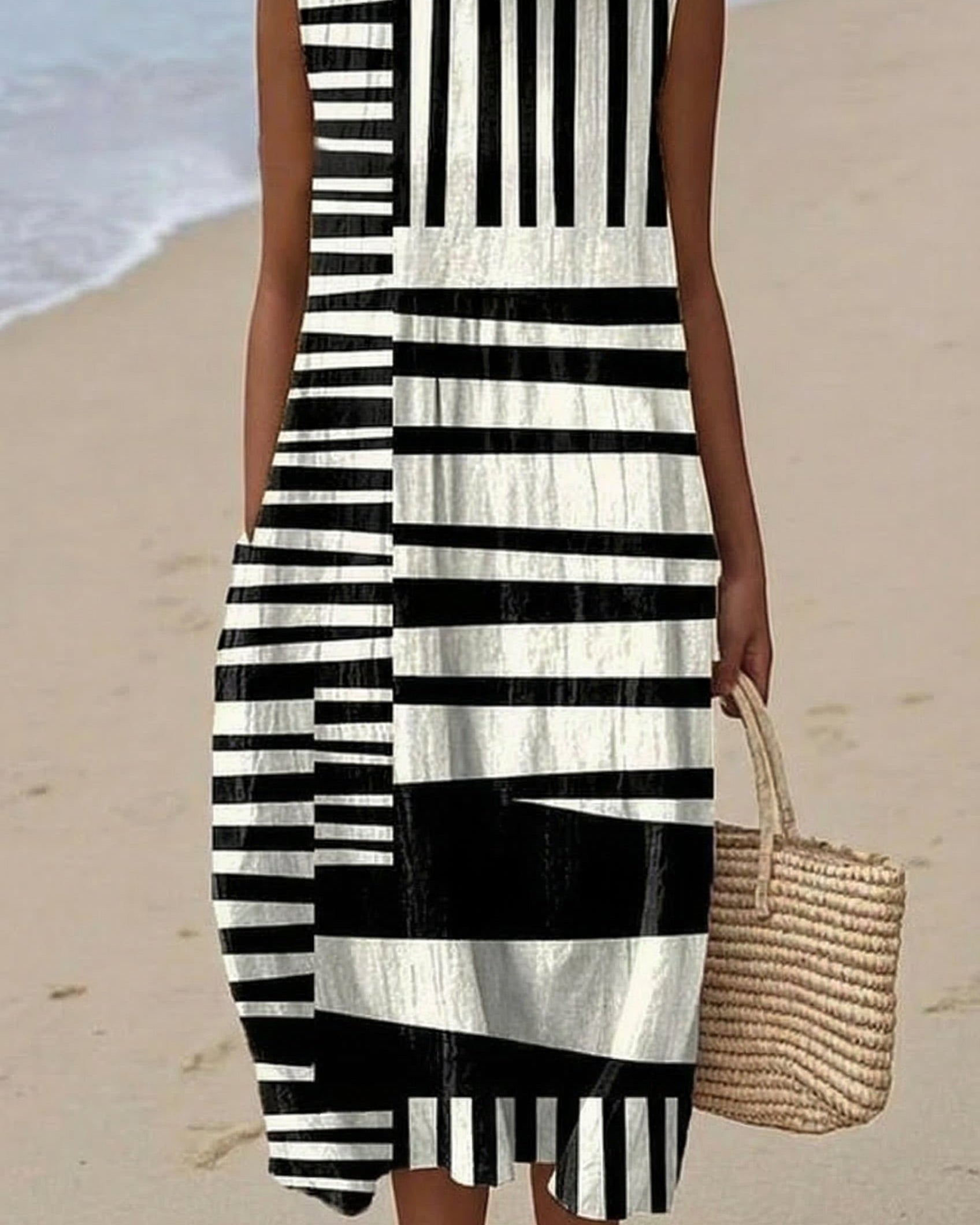 Bérénice | Vestido Midi Gráfico Negro y Blanco