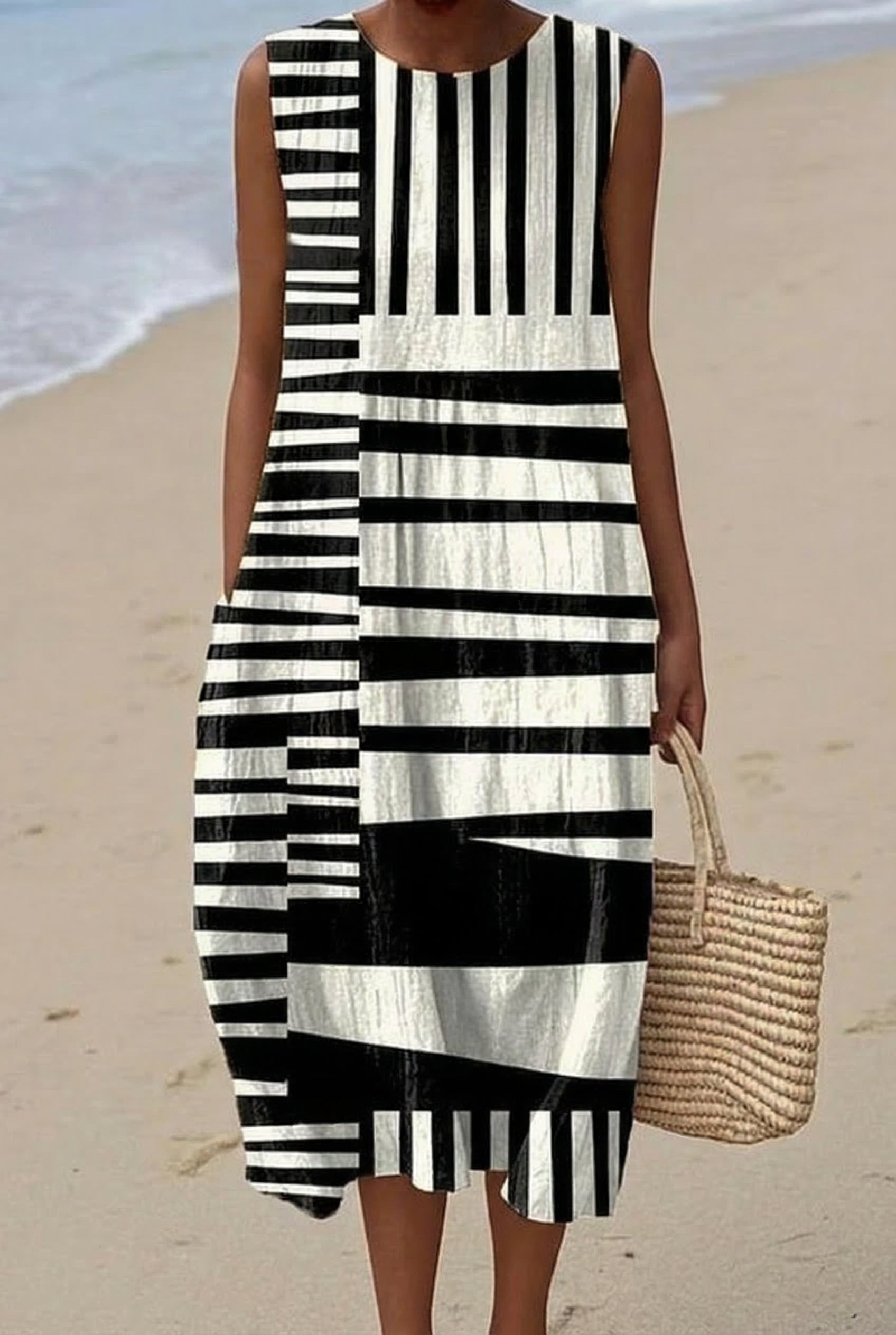 Bérénice | Vestido Midi Gráfico Negro y Blanco