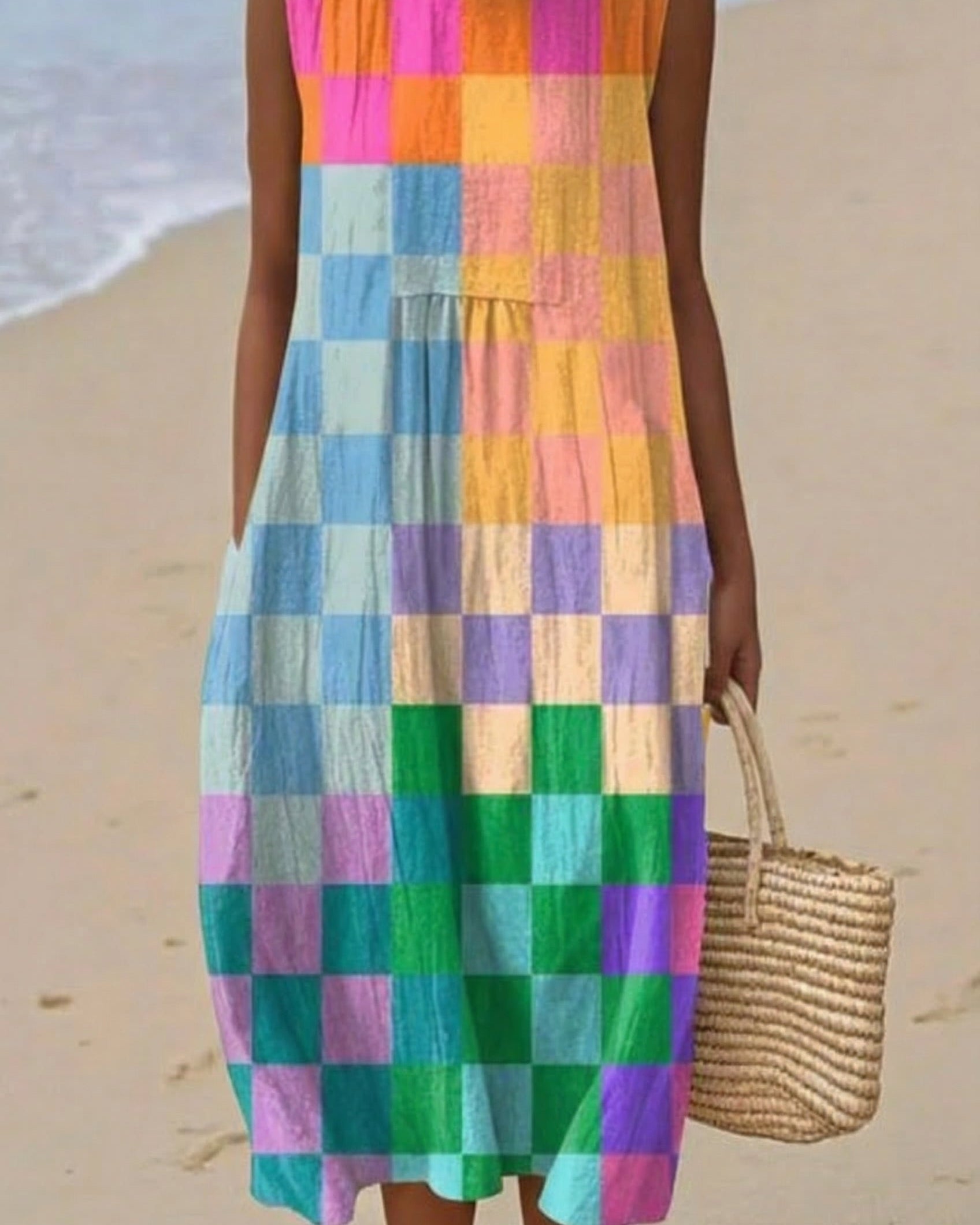 Romane | Vestido Midi Cuadrado Arcoíris