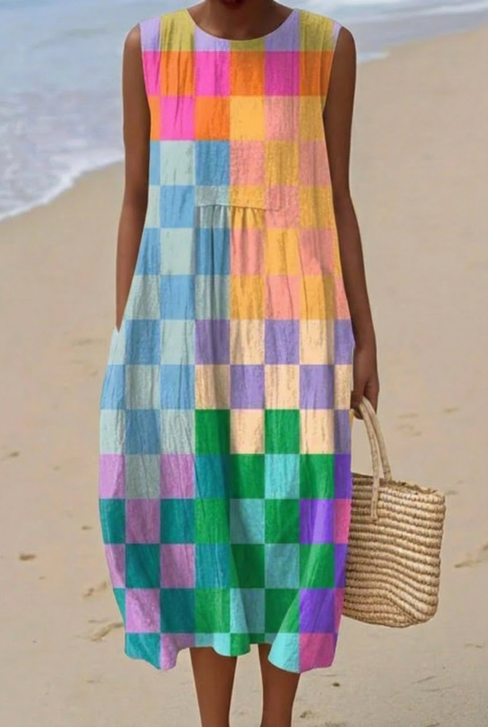 Romane | Vestido Midi Cuadrado Arcoíris