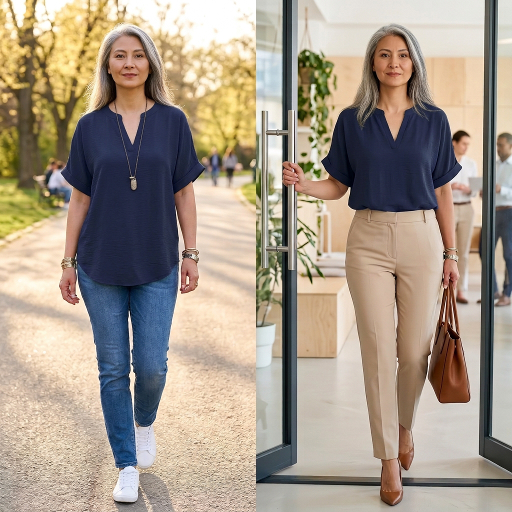 Wovena™ – Blusa V Neck Fresca con Dobladillo Curvo