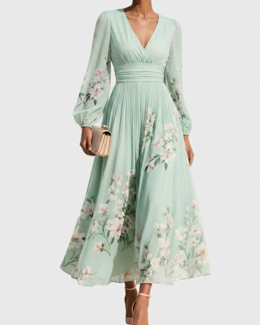 Serafina – Vestido Plisado con Escote en V