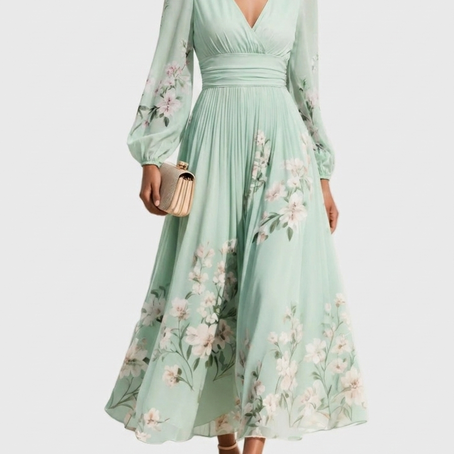 Serafina – Vestido Plisado con Escote en V
