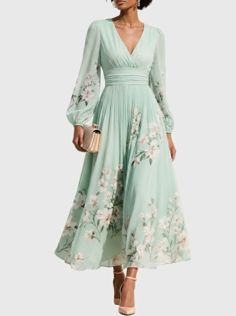 Serafina – Vestido Plisado con Escote en V
