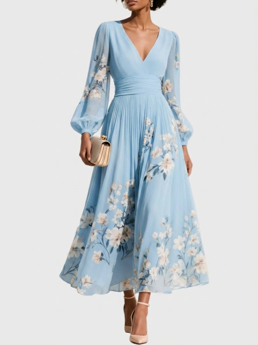 Serafina – Vestido Plisado con Escote en V