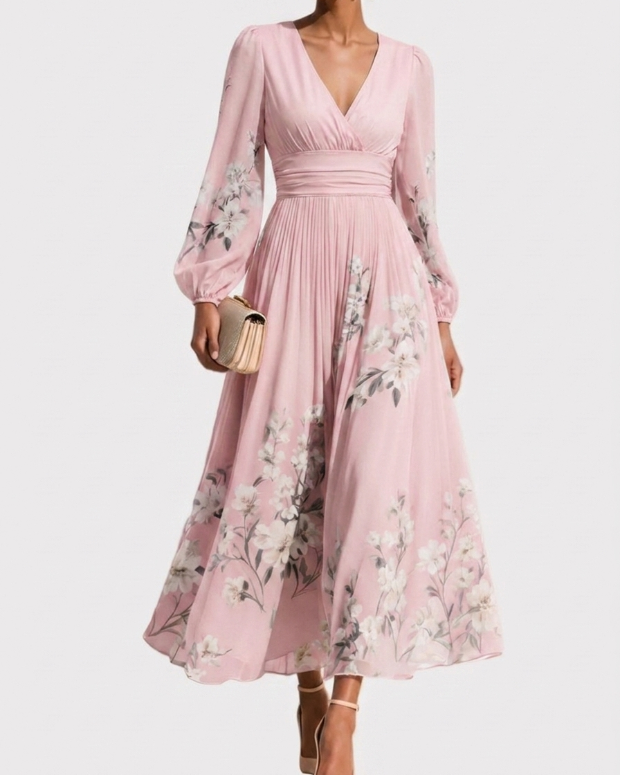 Serafina – Vestido Plisado con Escote en V