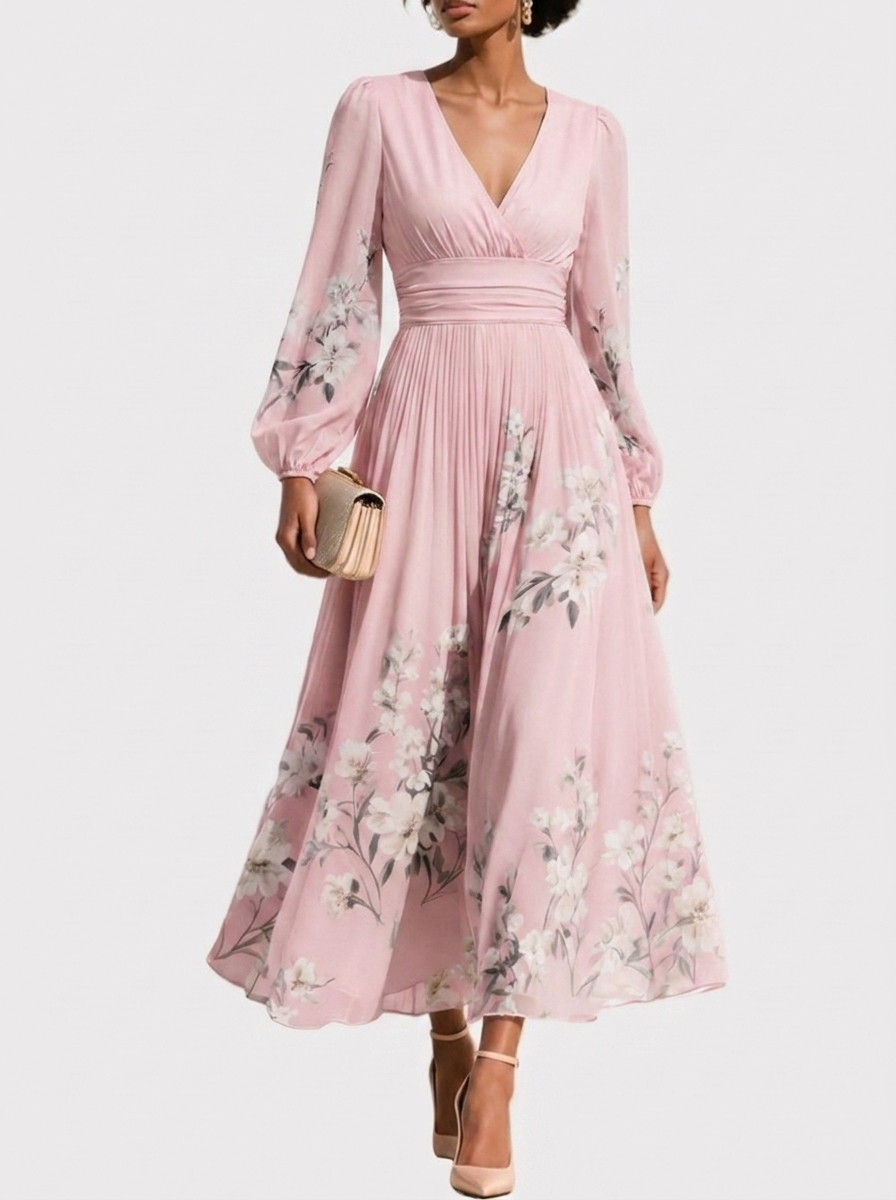 Serafina – Vestido Plisado con Escote en V