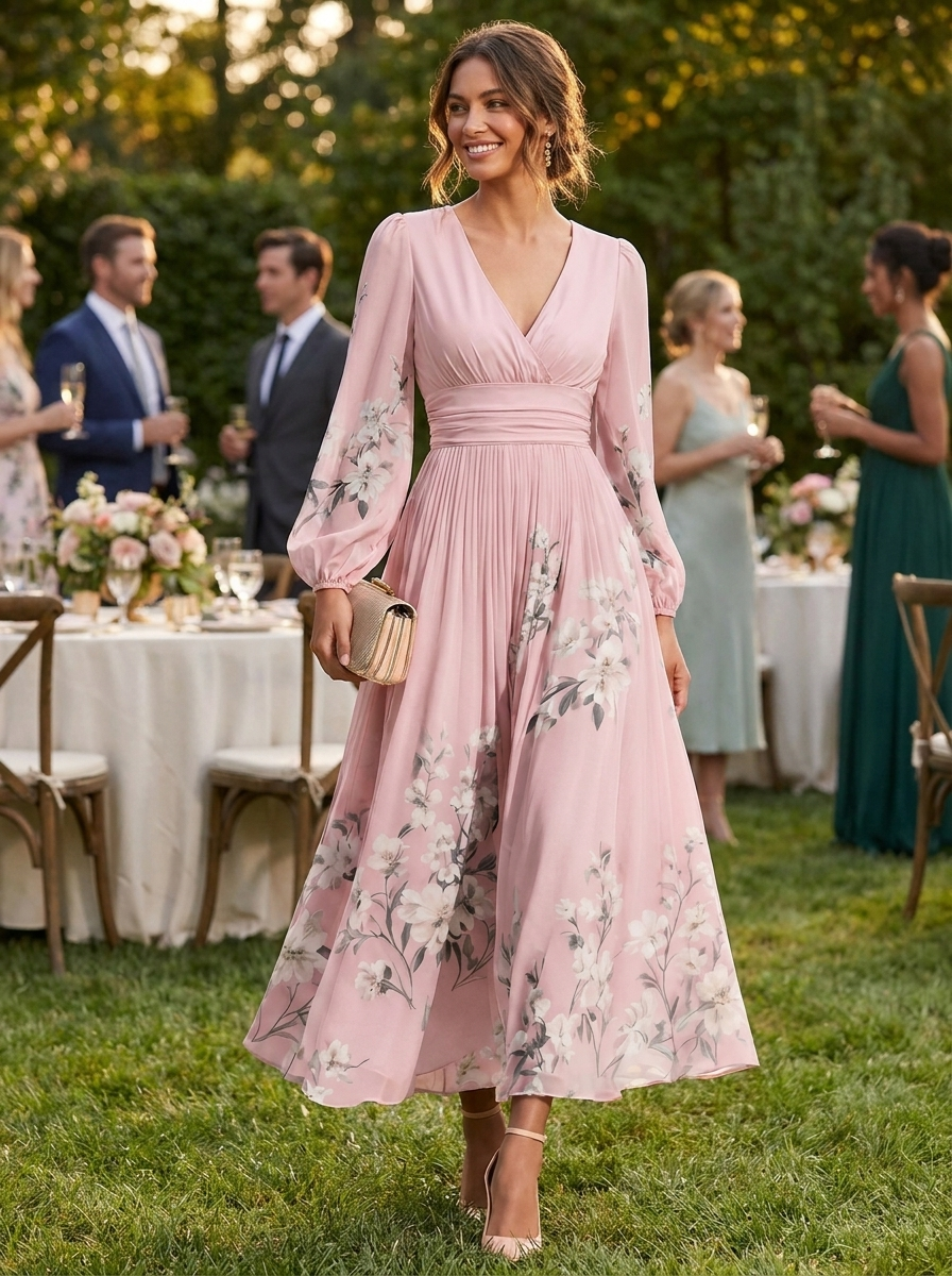 Serafina – Vestido Plisado con Escote en V