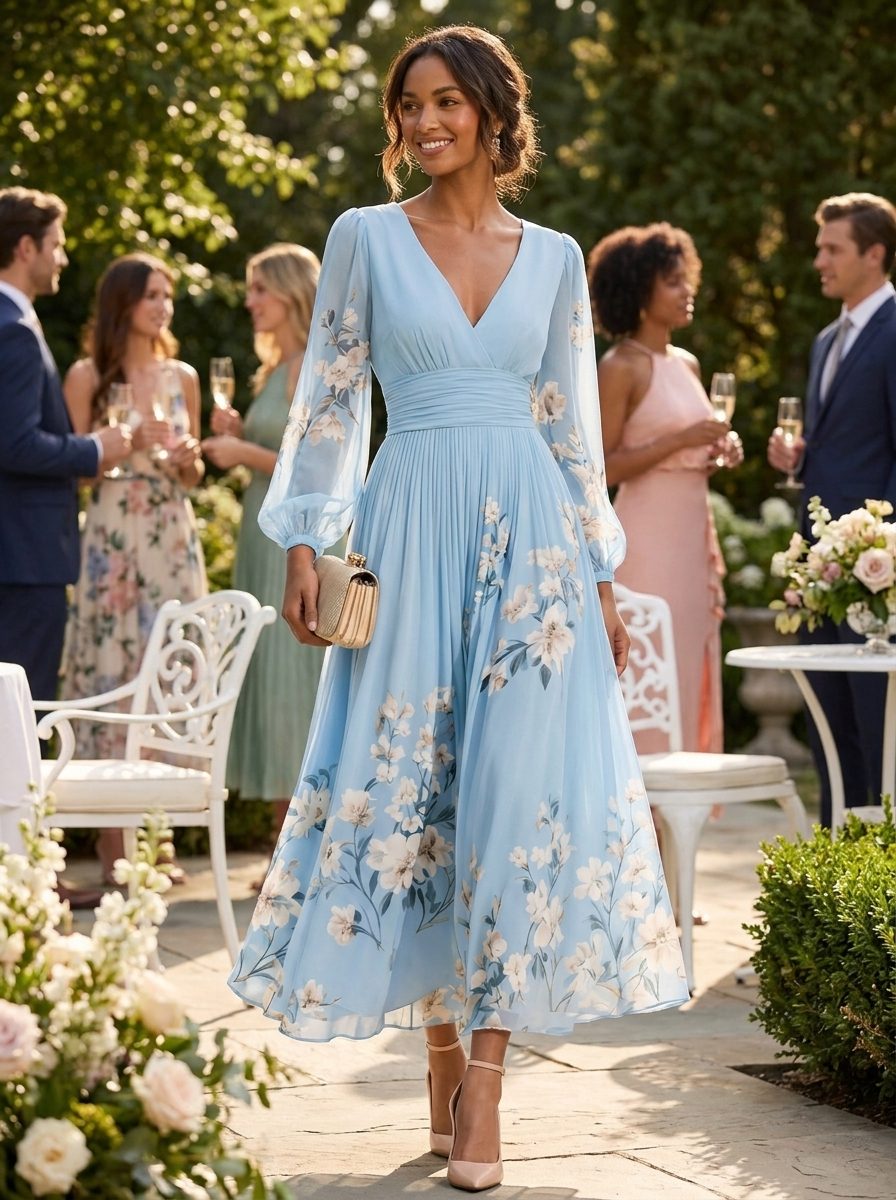 Serafina – Vestido Plisado con Escote en V