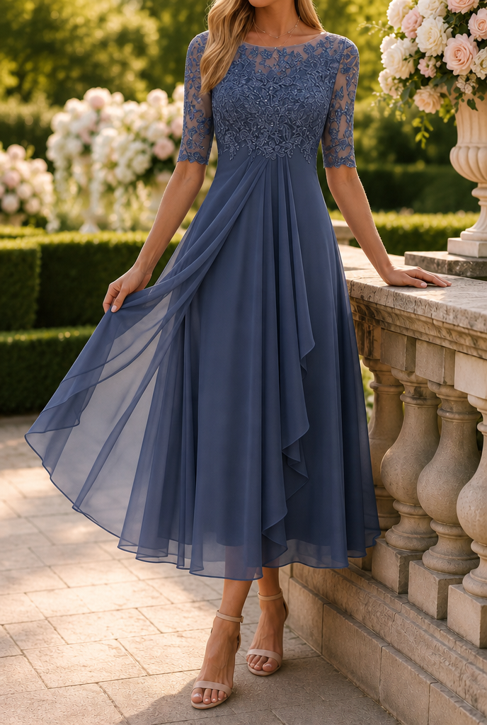 Vestido Elegante de Encaje con Falda Acampanada para Mujeres