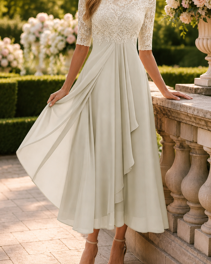 Vestido Elegante de Encaje con Falda Acampanada para Mujeres