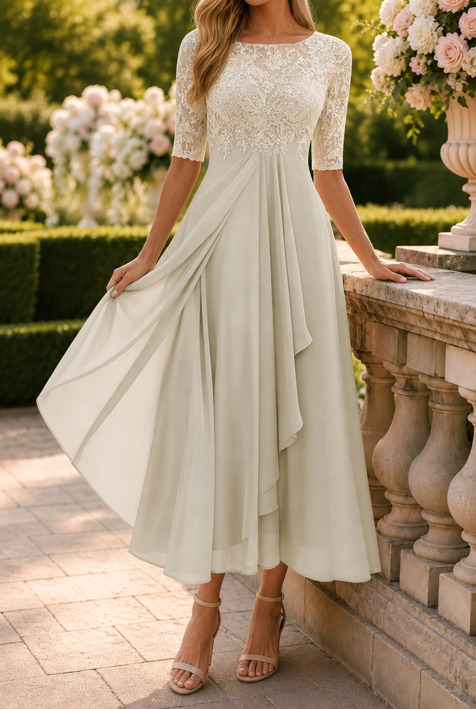 Vestido Elegante de Encaje con Falda Acampanada para Mujeres