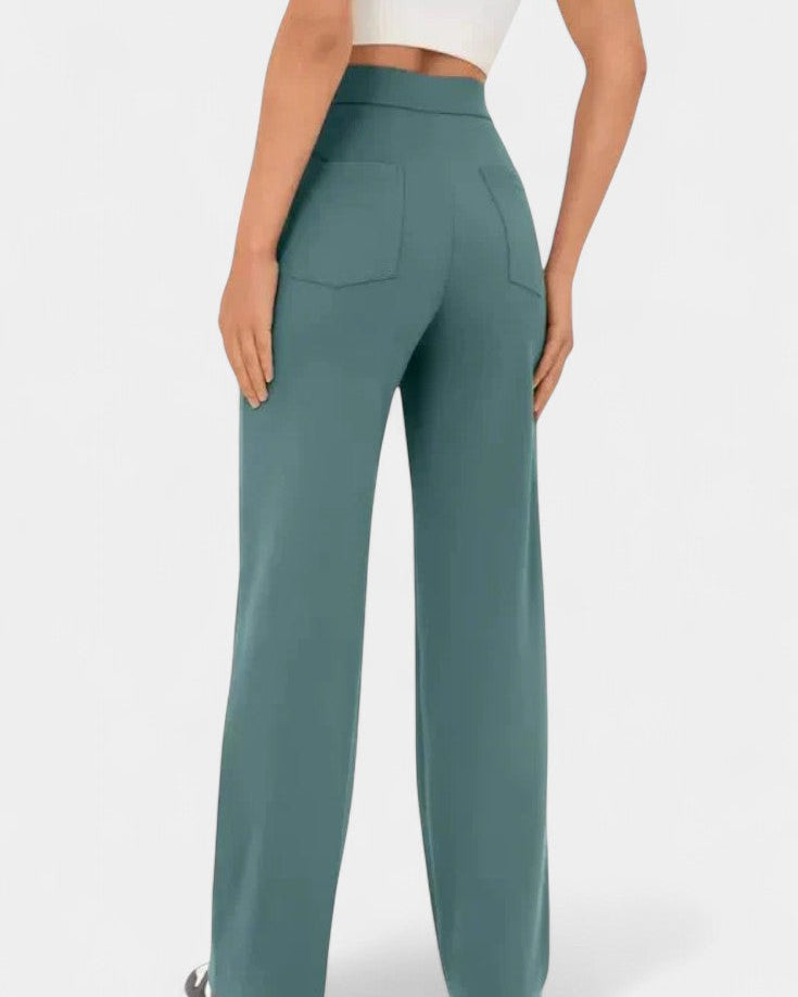 Nova Pantalones Rectos de Cintura Alta y Elasticidad