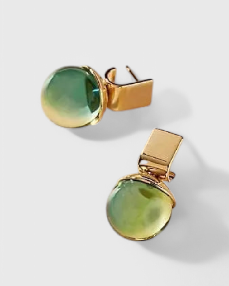 Pendientes de Cristal Verde Vintage en Oro