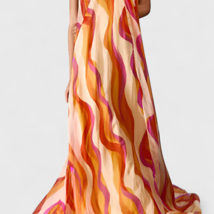 Remi Vestido Maxi Halter con Estampado Ondulado y Trenzado Elegante