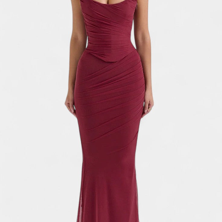Blair Vestido Maxi de Malla con Corsé Fruncido