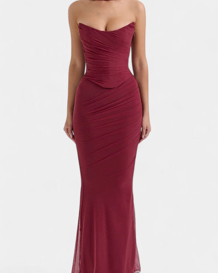 Blair Vestido Maxi de Malla con Corsé Fruncido