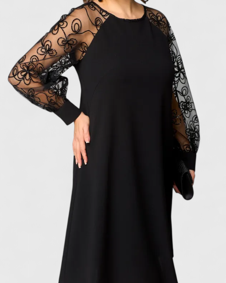 Bellezza Vestido de Encaje con Mangas Largas y Escote Redondo