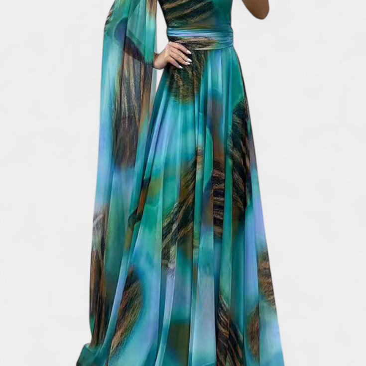 Cedara | Vestido Largo de Un Hombro con Detalle Floral