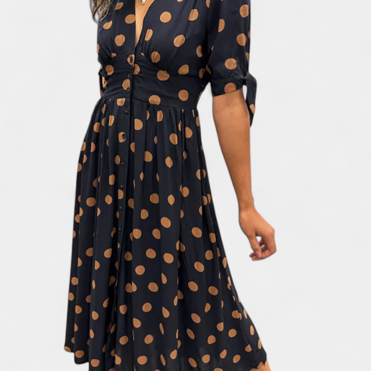 Lizzie Vestido Midi de Lunares con Escote en V Profundo