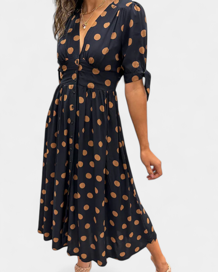 Lizzie Vestido Midi de Lunares con Escote en V Profundo