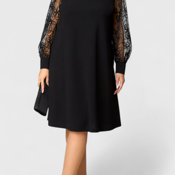 Bellezza Vestido de Encaje con Mangas Largas y Escote Redondo