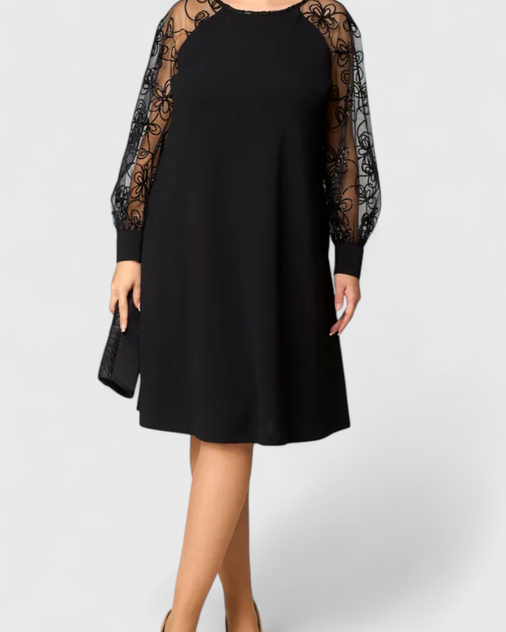 Bellezza Vestido de Encaje con Mangas Largas y Escote Redondo
