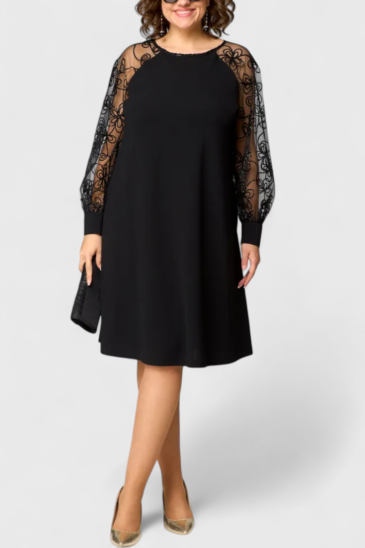 Bellezza Vestido de Encaje con Mangas Largas y Escote Redondo