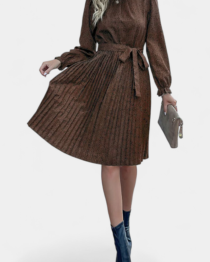 Evabeth Vestido Midi Plisado de Leopardo