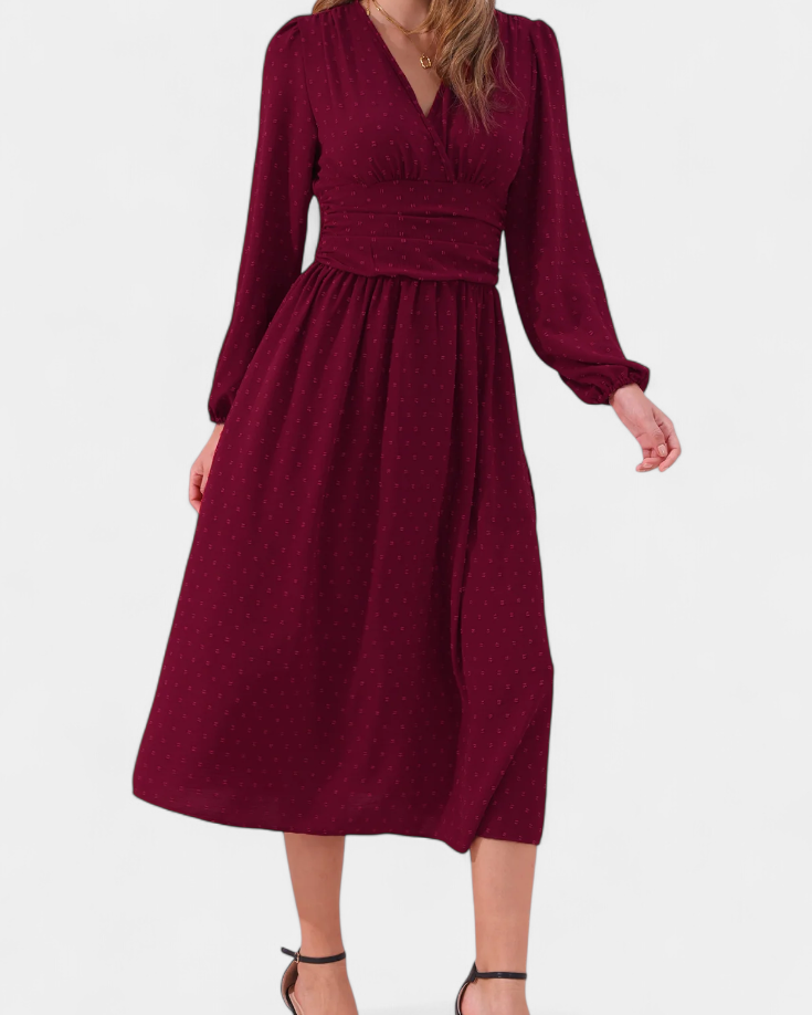 Faela Vestido Midi de Oficina con Lunares Suizos