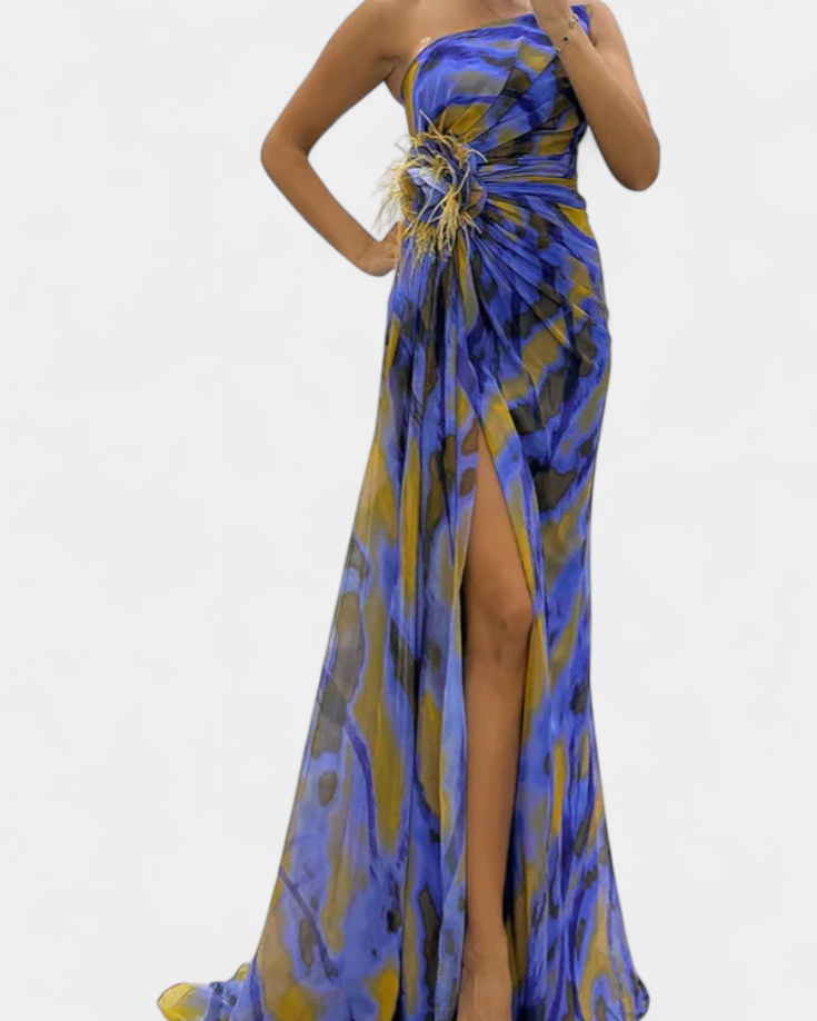 Aylin | Vestido Maxi Asimétrico con Estampado Vibrante