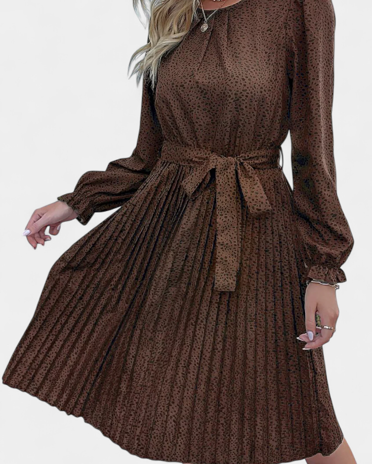 Evabeth Vestido Midi Plisado de Leopardo