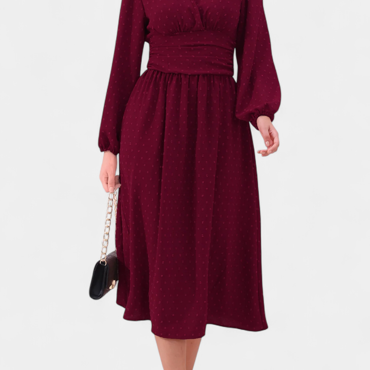 Faela Vestido Midi de Oficina con Lunares Suizos
