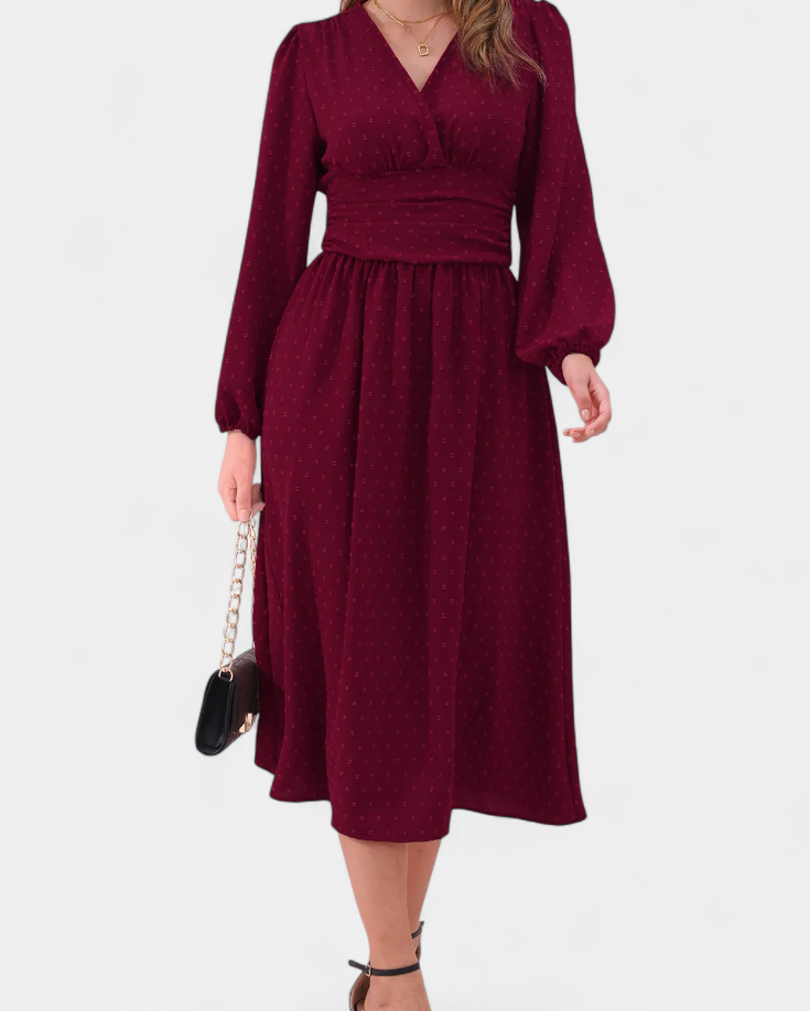 Faela Vestido Midi de Oficina con Lunares Suizos